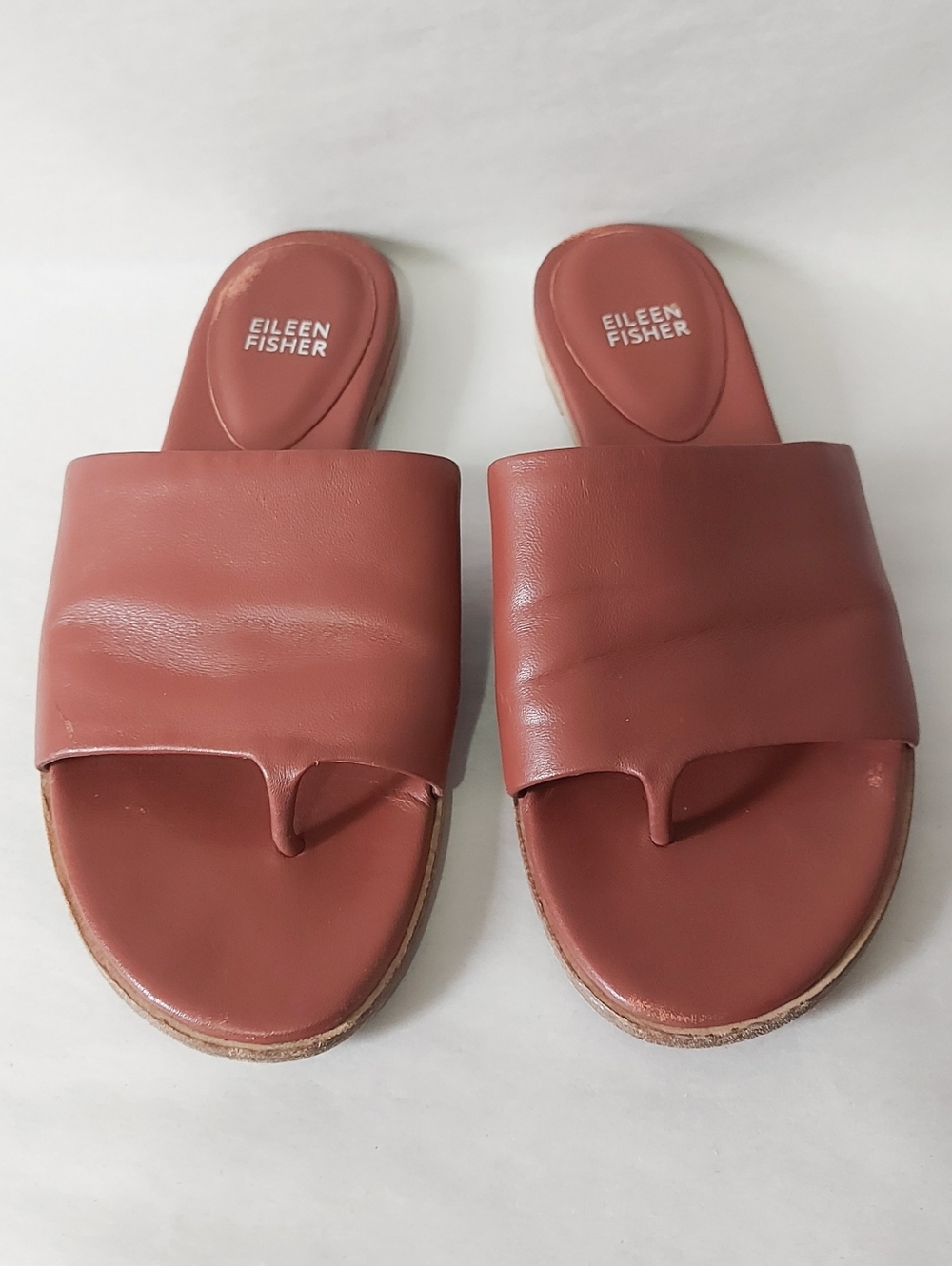 Eileen Fisher Edge Napa Leather Toe-Loop Slide Sandals Size 8 Retro Boho Chic